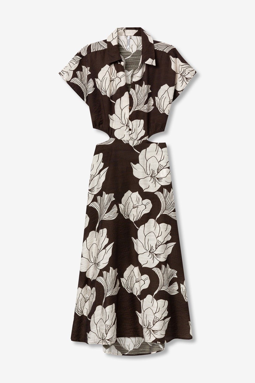 Abito donna viscosa colletto maniche corte - bottoni ricoperti dettaglio vita elegante versatile