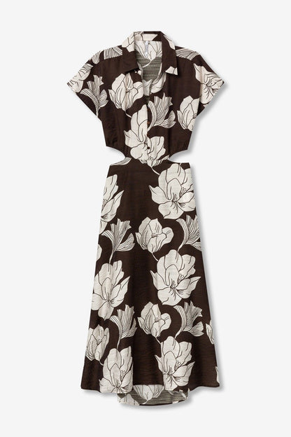 Abito donna viscosa colletto maniche corte - bottoni ricoperti dettaglio vita elegante versatile