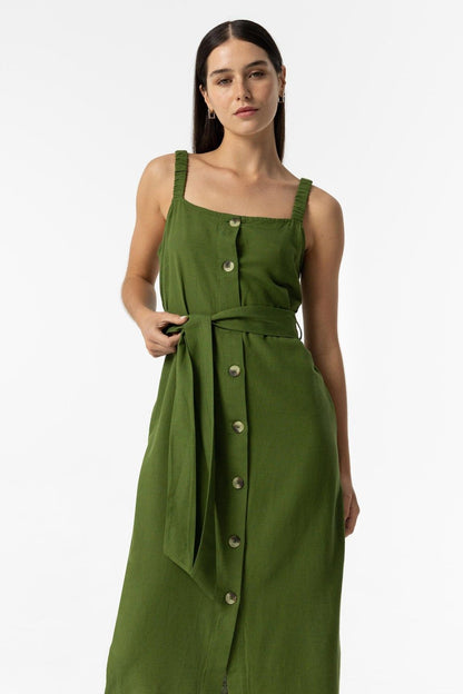 "Vestito Crack donna verde beige - dettaglio scollo e maniche"
