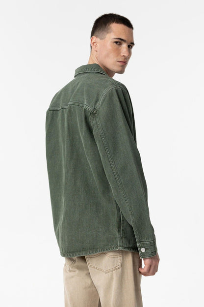 Giubbotto jeans Cristo verde - vista posteriore e taglio oversize
