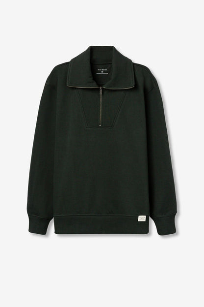 Felpa Uomo Denis Verde Scuro Mezza Zip Manica Lunga Cotone