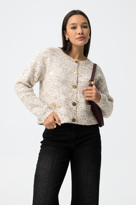  Cardigan donna Diadem Tiffosi con tasche decorative e bottoni metallici - vista frontale
