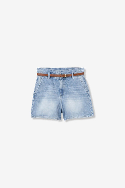 Dettaglio tessuto denim blu chiaro Shorts Jeans Dinah – 100% cotone, lavaggio fresco e contemporaneo
