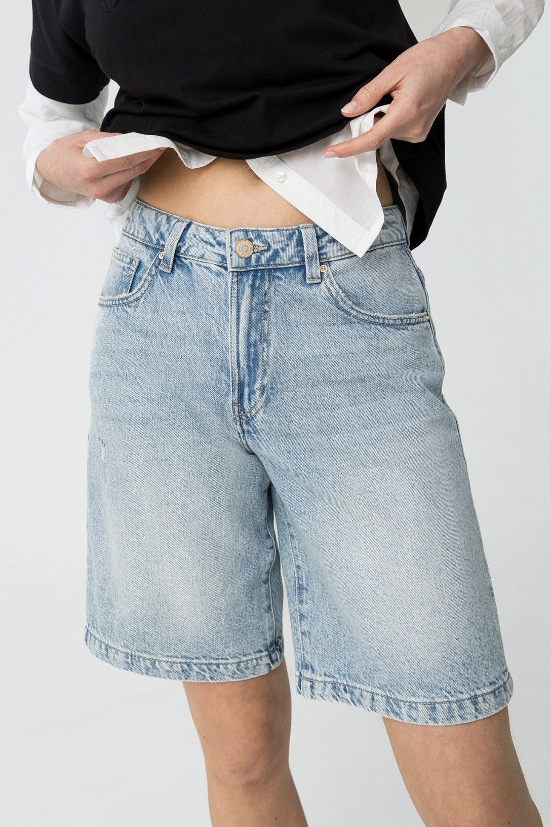 Bermuda Jeans Doja donna denim oversize vista frontale