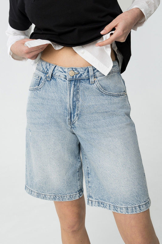 Bermuda Jeans Doja donna denim oversize vista frontale