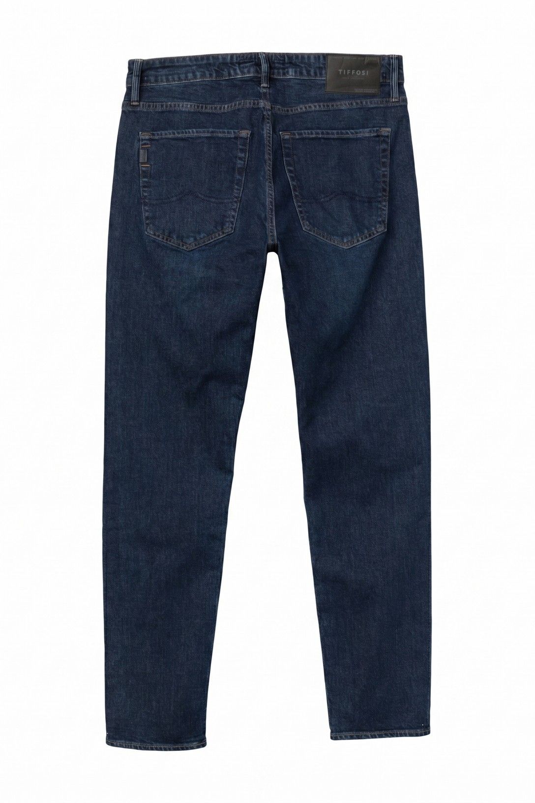 Jeans uomo Dylan_119 slim fit blu scuro con sabbiatura vista posteriore, 5 tasche, vita media – Frarò