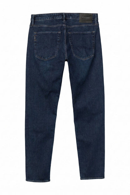 Jeans uomo Dylan_119 slim fit blu scuro con sabbiatura vista posteriore, 5 tasche, vita media – Frarò
