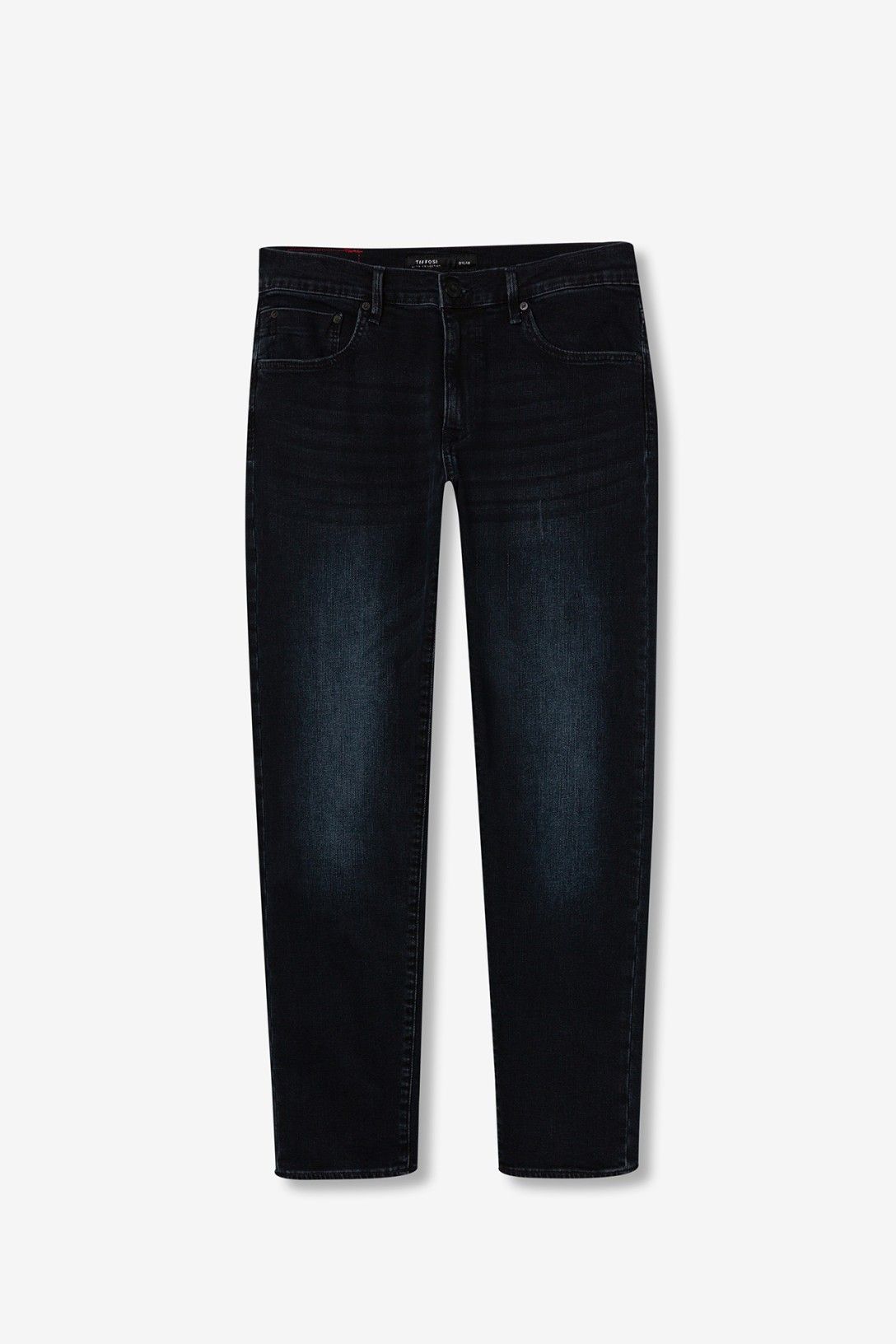 "Jeans Dylan blu notte - dettaglio cerniera e bottone metallico"