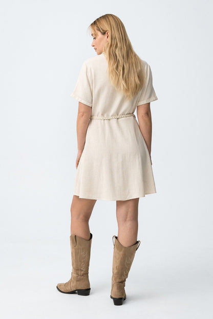 Dettaglio cintura intrecciata regolabile abito donna Early beige - vista posteriore