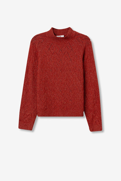 Maglione Donna Traforato Erato Beige Orange - Collo Alto Invernale