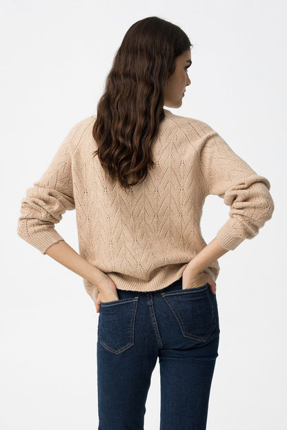 Maglione Donna Traforato Erato Beige Orange - Collo Alto Invernale