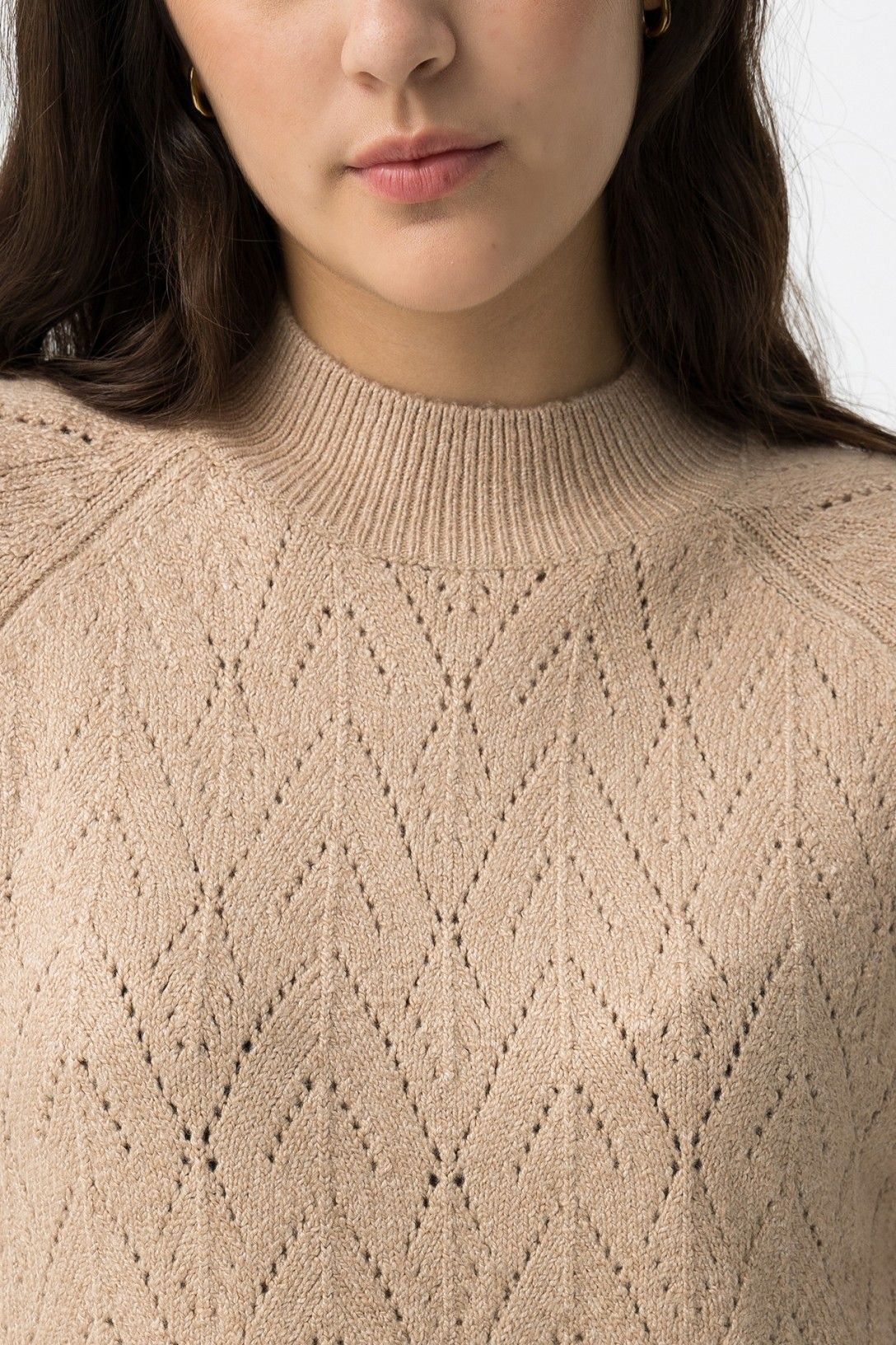 Maglione Donna Traforato Erato Beige Orange - Collo Alto Invernale