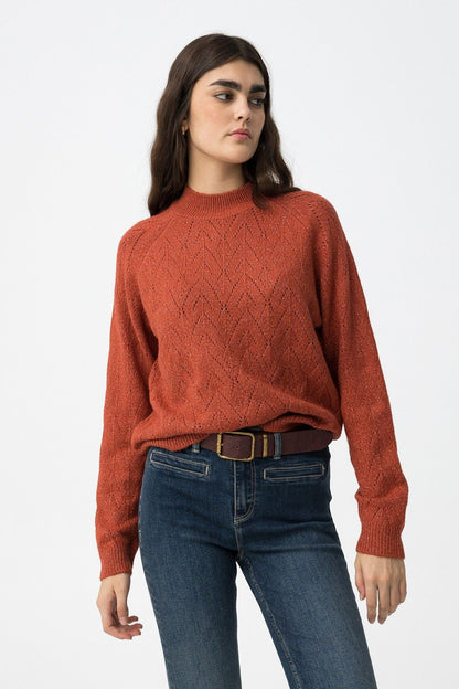 Maglione Donna Traforato Erato Beige Orange - Collo Alto Invernale