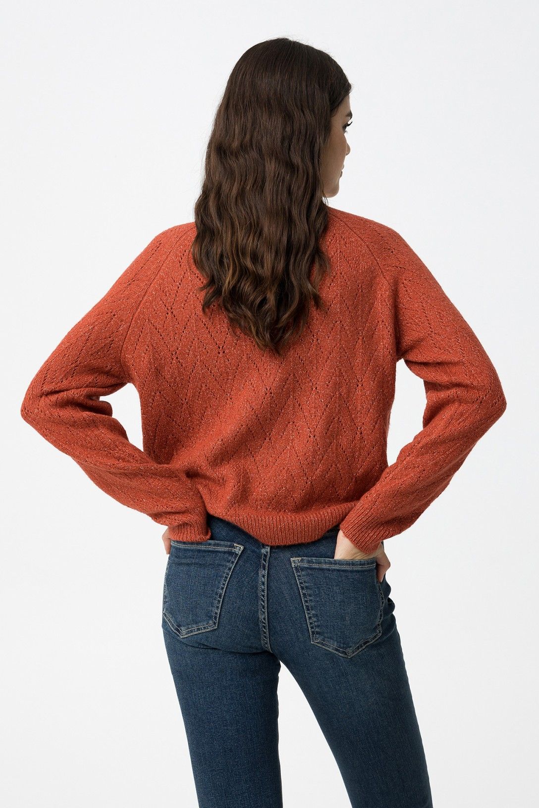 Maglione Donna Traforato Erato Beige Orange - Collo Alto Invernale