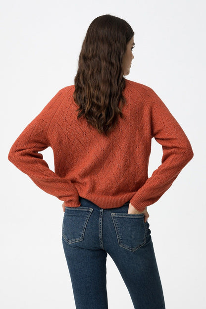 Maglione Donna Traforato Erato Beige Orange - Collo Alto Invernale