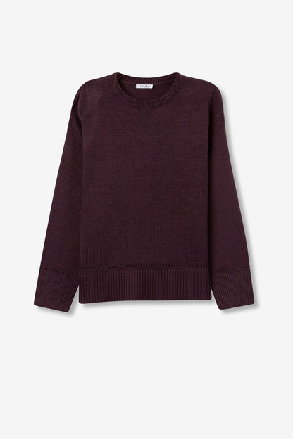 Maglione Eternal donna colore wine - vista frontale con dettagli traforati e scollo rotondo