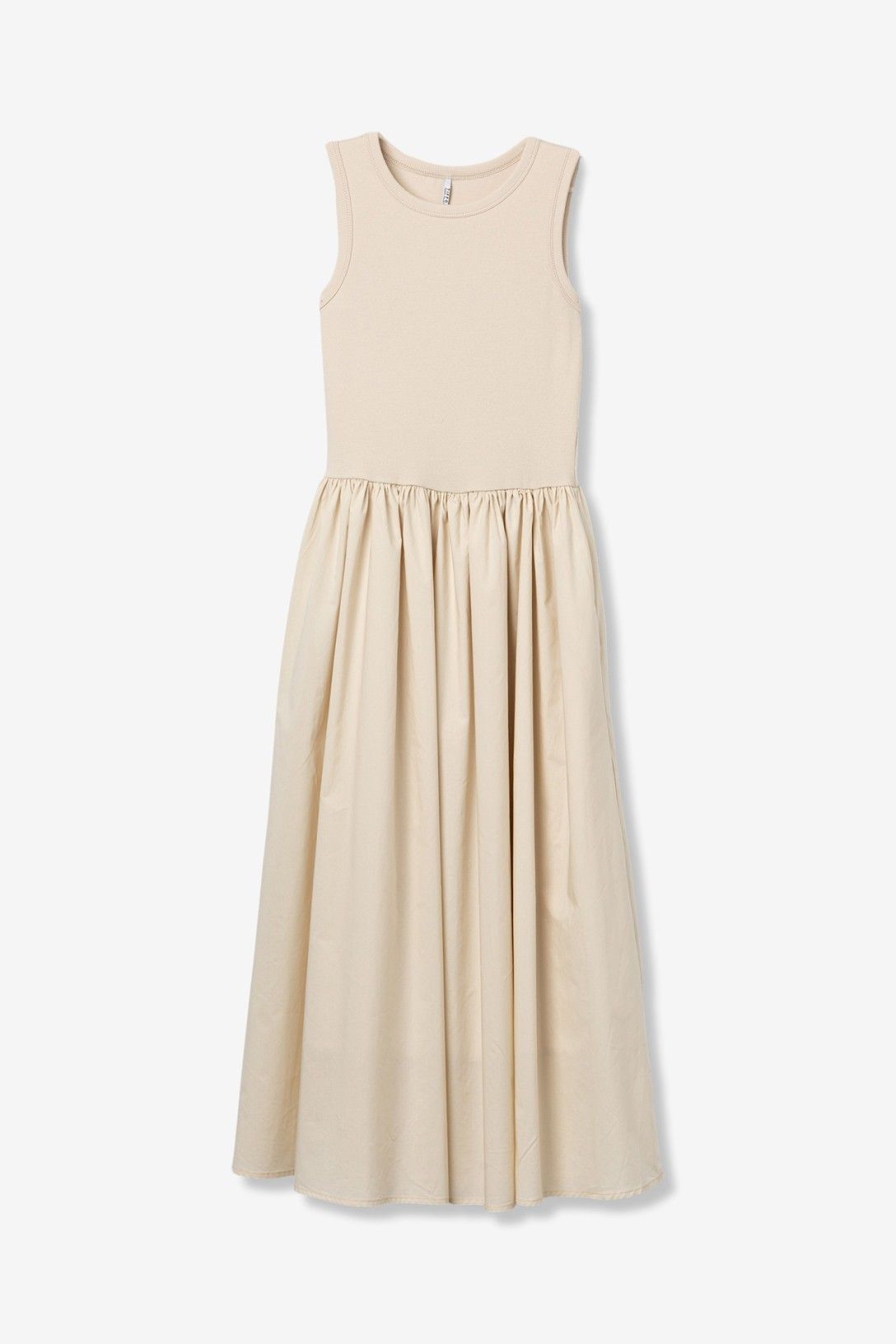 Abito Donna fiji cotone beige - top aderente senza maniche gonna svasata minimal estivo