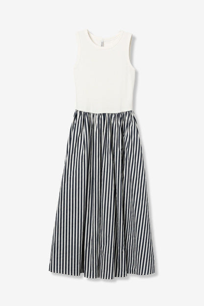  Abito donna Fiji cotone bianco blu righe - top aderente gonna svasata estivo femminile