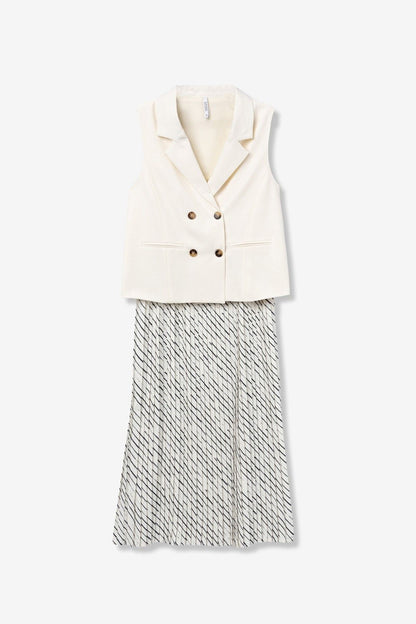 Vestito donna Finca gilet doppio petto gonna lunga plissé effetto seta fantasia Tiffosi - abito elegante cerimonia
