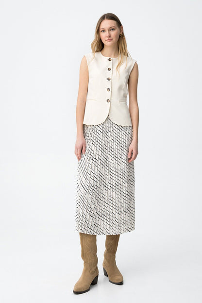 Vestito donna Finca gilet doppio petto gonna lunga plissé - vista frontale - look completo casual chic