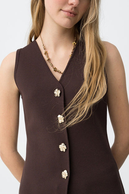 Gilet donna Fleur Tiffosi maglia cioccolato - dettaglio bottoni decorativi