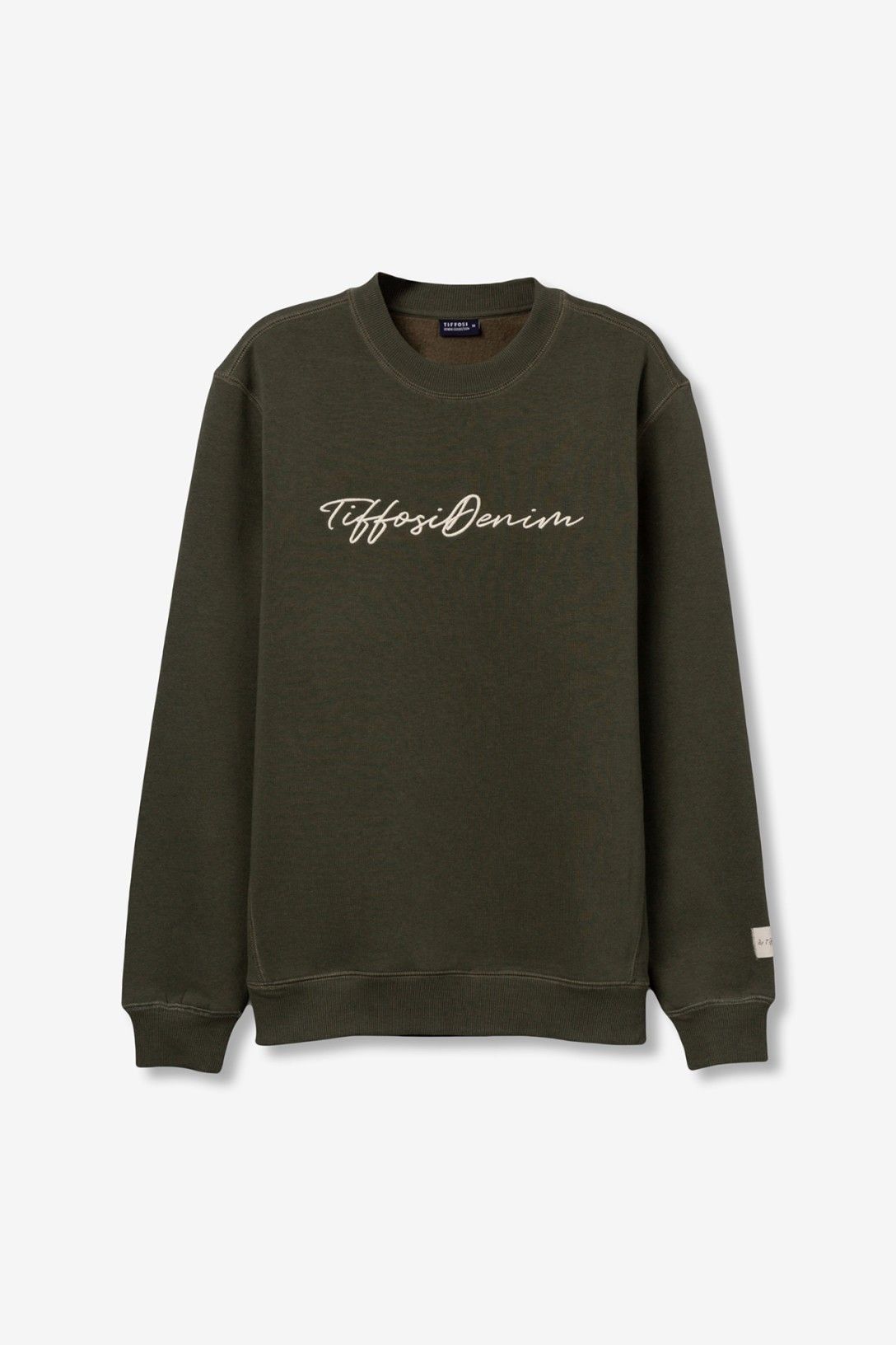 Felpa uomo Ford verde militare girocollo con stampa logo Tiffosi Denim sul petto – Frarò
