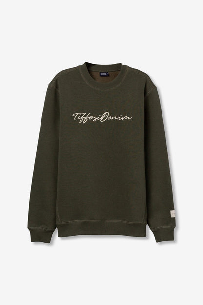 Felpa uomo Ford verde militare girocollo con stampa logo Tiffosi Denim sul petto – Frarò
