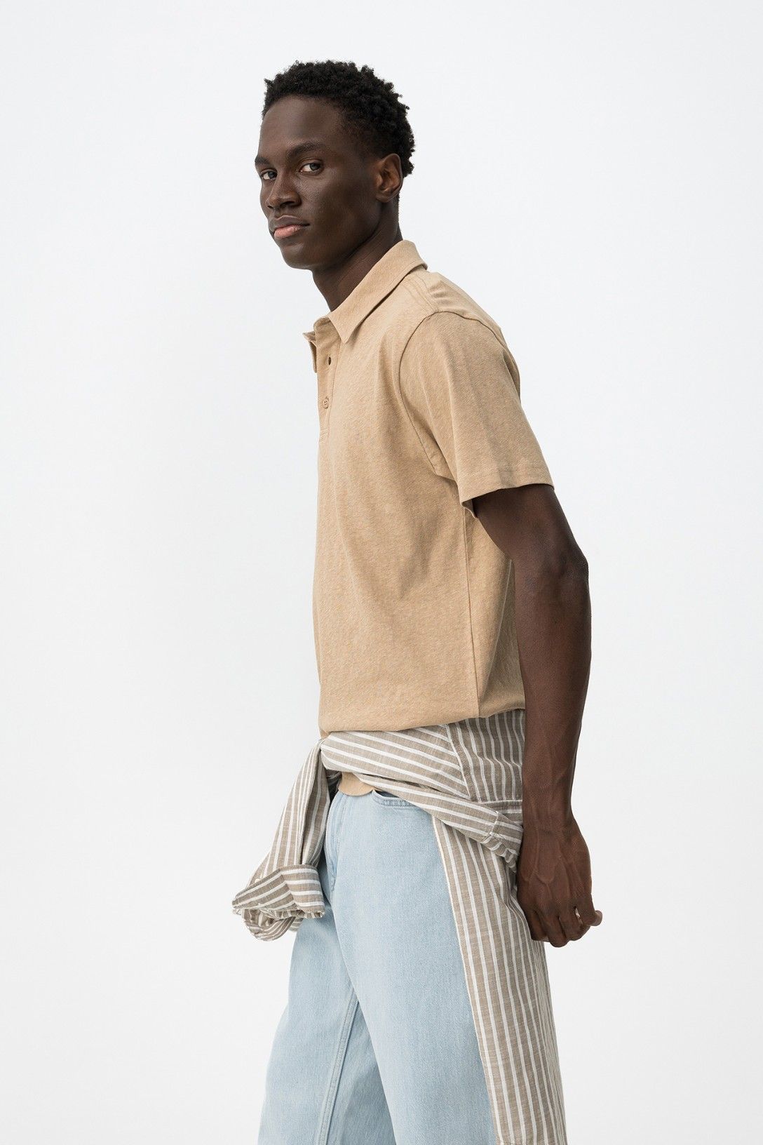 Dettaglio polo uomo Forest cotone lino Tiffosi beige - tessuto cotone 70% lino 30%