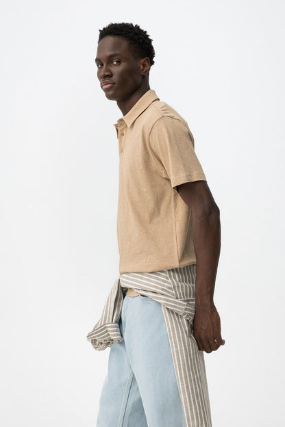 Dettaglio polo uomo Forest cotone lino Tiffosi beige - tessuto cotone 70% lino 30%