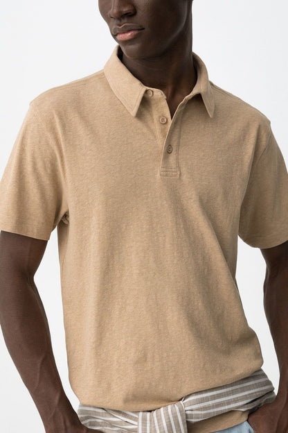 Polo uomo Forest cotone lino Tiffosi beige - vista frontale cotone lino colletto classico