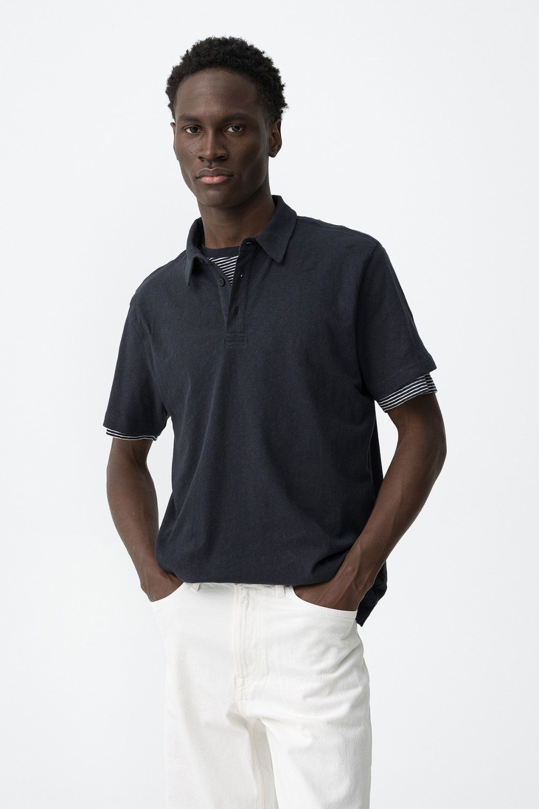 Polo uomo Forest cotone lino blu Tiffosi - vista frontale manica corta