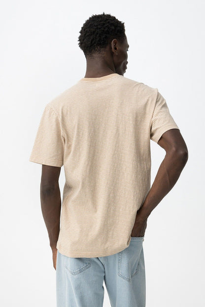 Retro t-shirt Fox  beige righe in bianco- maglietta uomo cotone lino maniche corte
