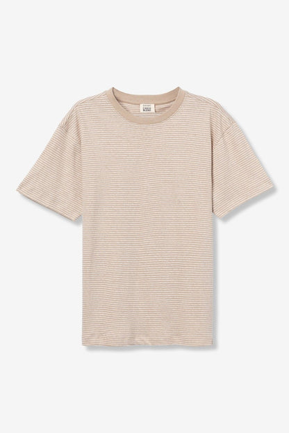 Vista e-commerce t-shirt Fox beige a righe - vestibilità oversize uomo
