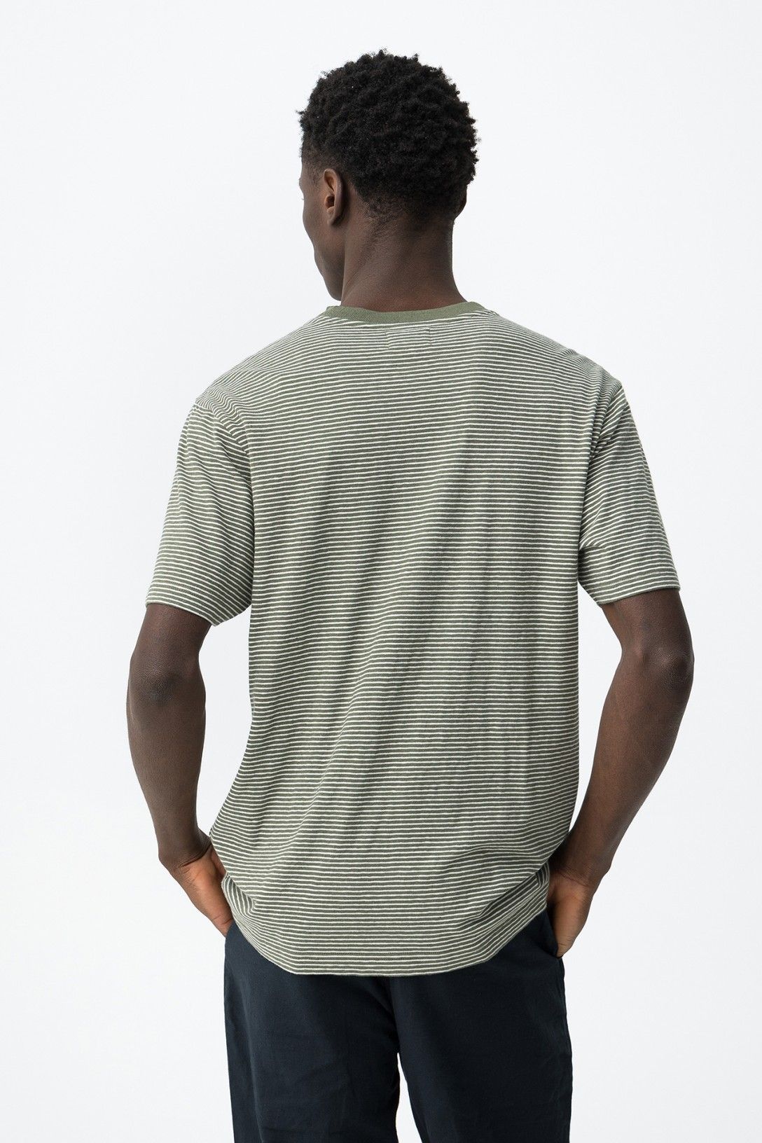 Retro t-shirt uomo Fox verde con righe bianche - maglietta uomo cotone lino maniche corte