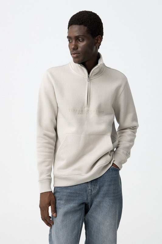 Felpa uomo con zip Garland grigio Tiffosi - vista frontale completa