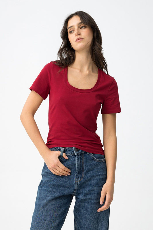 T-shirt donna Gemili slim fit  paprika - girocollo ampio e manica corta - vista frontale