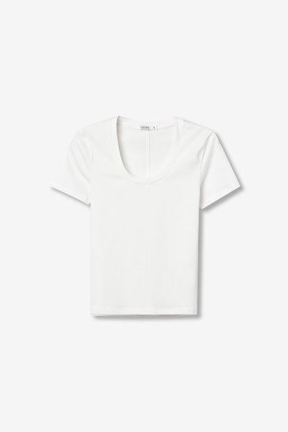 T-shirt donna Gemili slim fit bianca - girocollo ampio e lunghezza normale