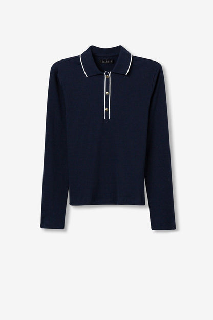Polo Coste Glacier Tiffosi - immagine prodotto principale t-shirt blu navy a coste con colletto polo per e-commerce