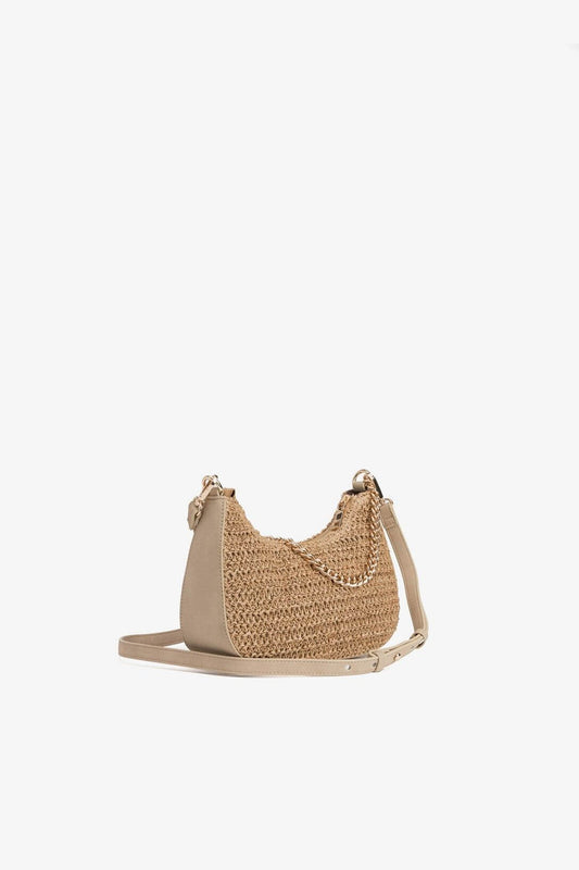 Pochette Gonzales donna mezza luna in carta intrecciata con catenina oro – Frarò
