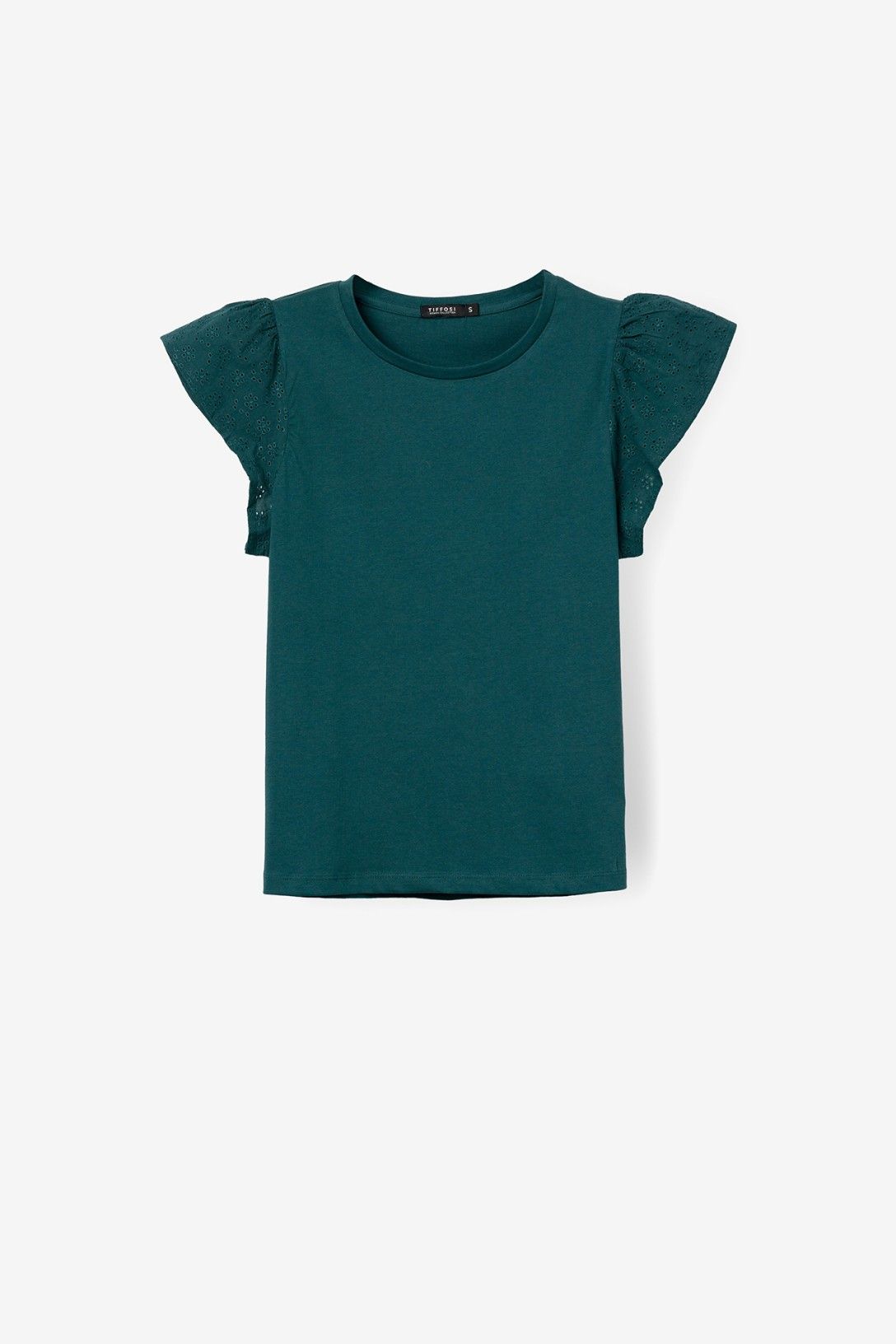T-shirt donna Graciosa con volant verde – dettaglio volant, tessuto cotone leggero e traspirante