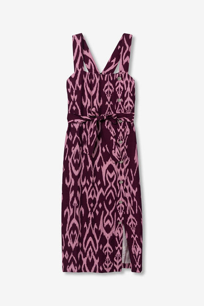 Abito donna slim fit motivo grafico con cintura regolabile - vestito viscosa elegante moderno