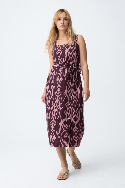 Abito donna slim fit Guigas viscosa - vista laterale motivo grafico con cintura