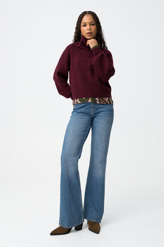 Jeans donna zampa vita alta Iris_3 New Tiffosi cotone 99% blu denim - Vista frontale
