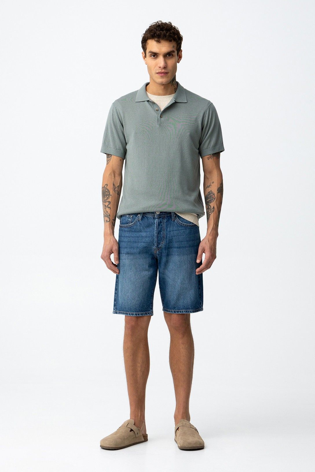 Bermuda jeans uomo Jacob_46 100% cotone sabbiato – look completo