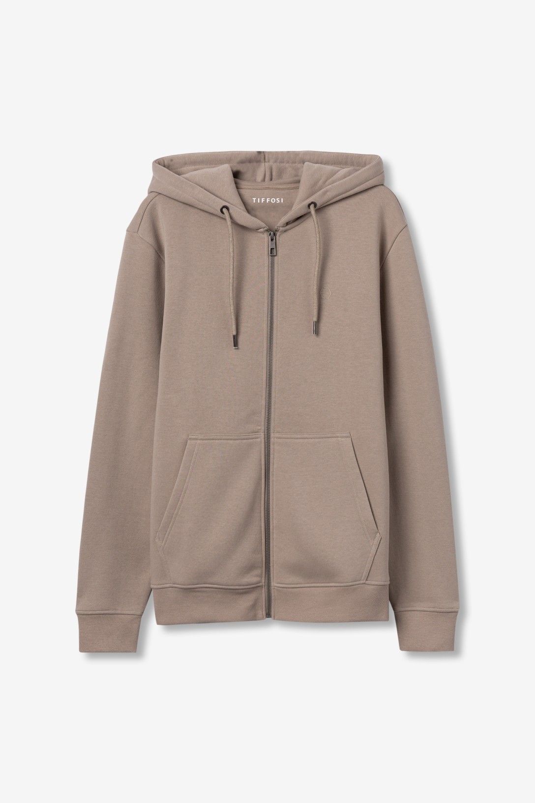 Felpa uomo James Tiffosi beige con cappuccio e zip - vista frontale