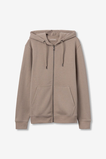 Felpa uomo James Tiffosi beige con cappuccio e zip - vista frontale