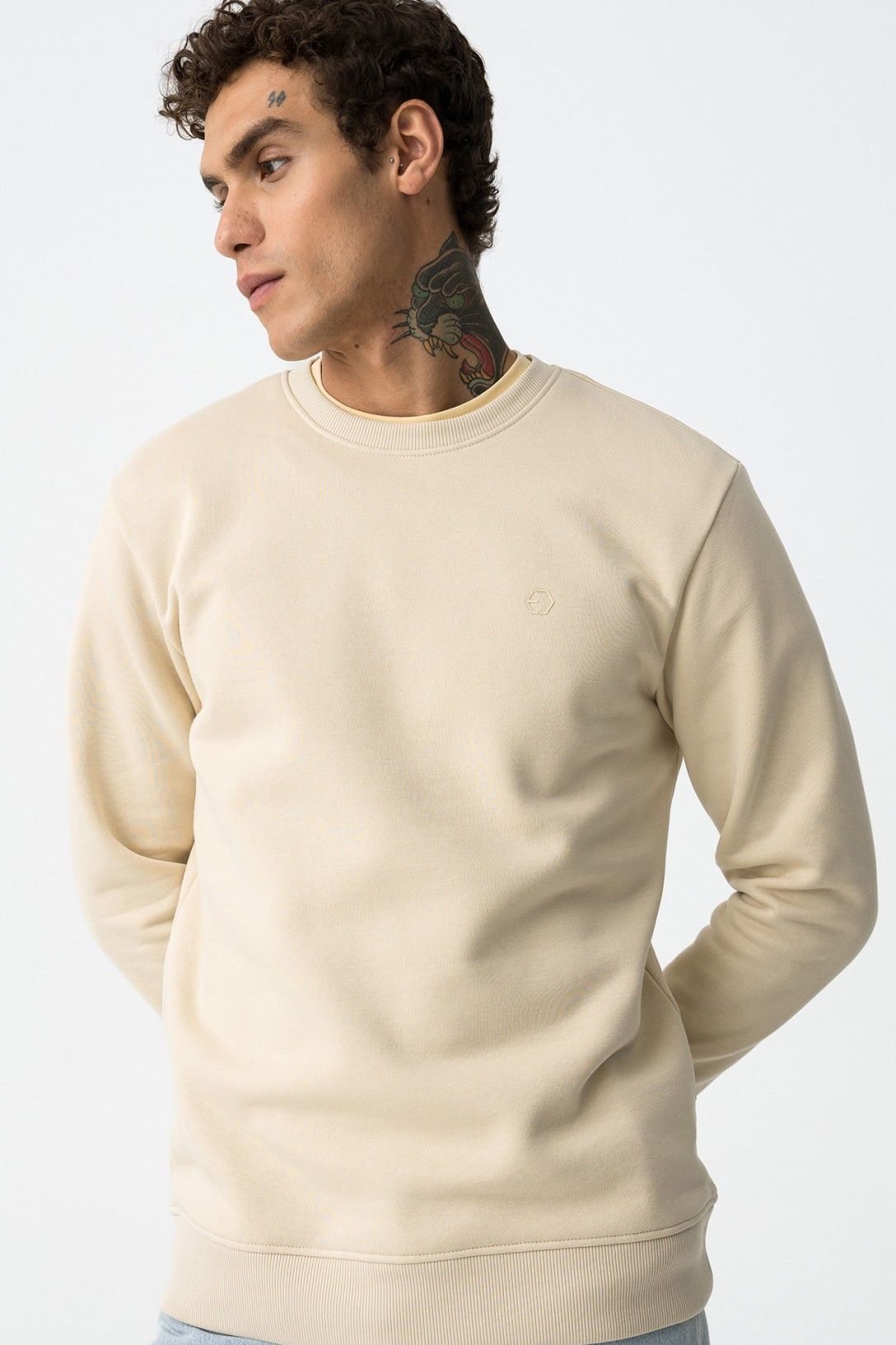 Felpa uomo Jamie beige Tiffosi - dettaglio tessuto cotone e poliestere