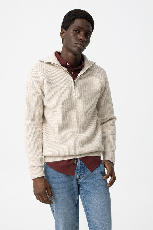 Maglione uomo con mezza zip Javier beige Tiffosi - vista frontale completa