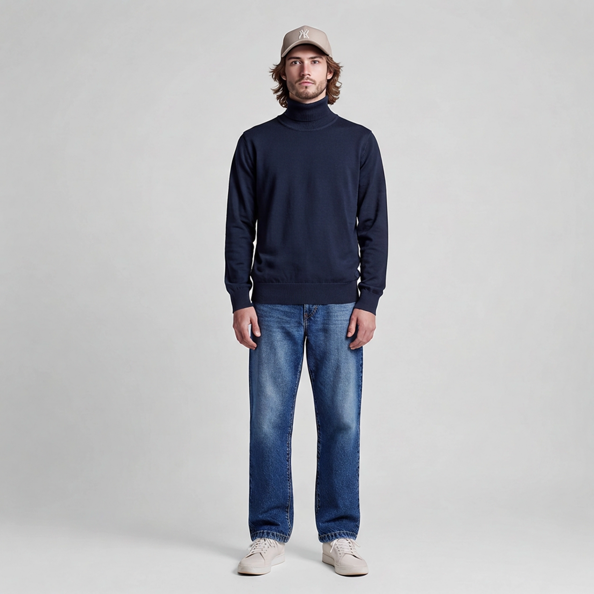 Jeans wide leg uomo denim premium Made in Italy - modello indossato