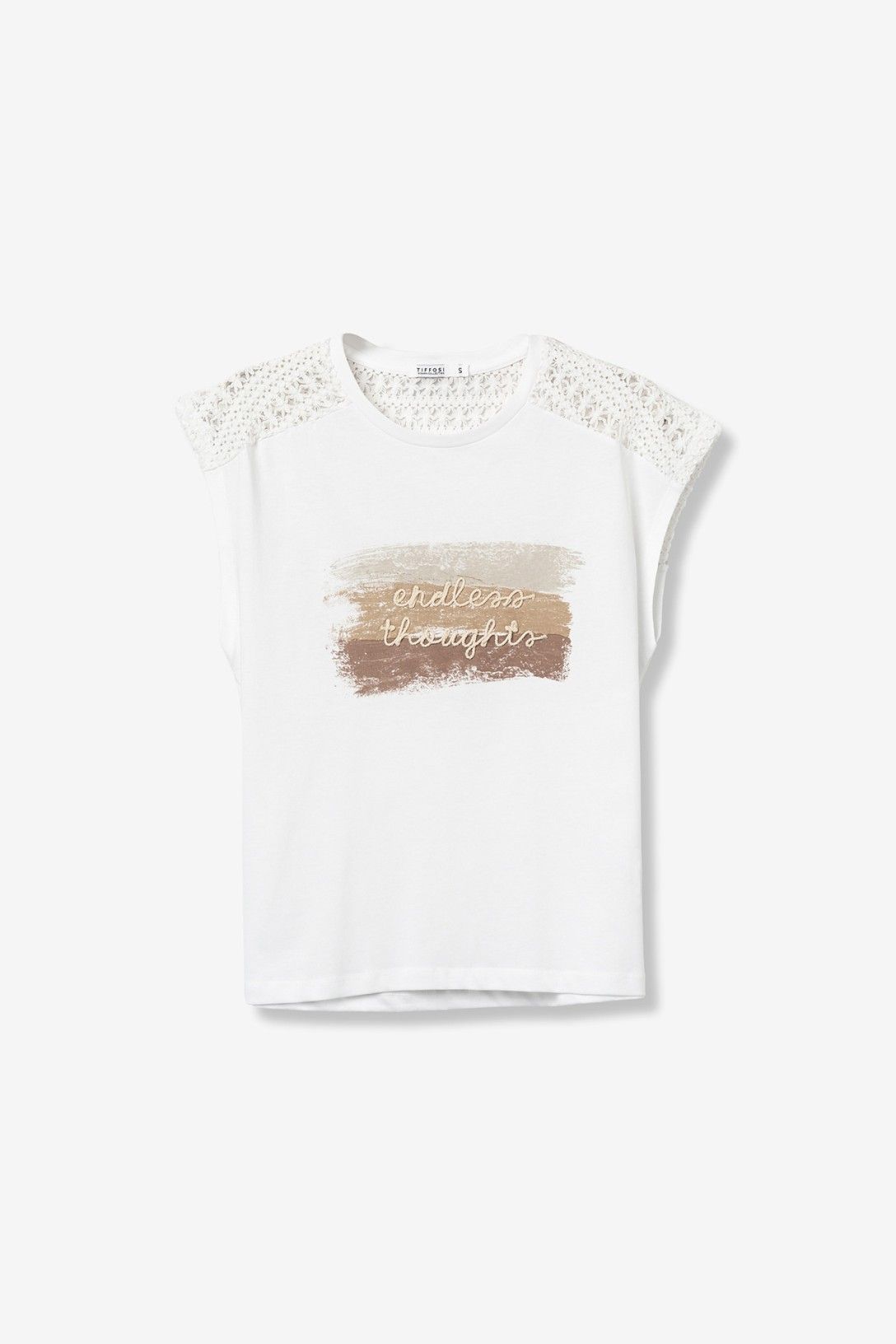 T-shirt donna Jellicent bianca – sù sfondo neutro, lacci spalle e stampa frontale, 100% cotone Tiffosi

